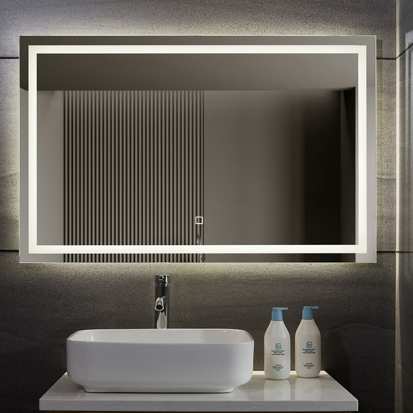  LUSTRO 110x70 CM ŁAZIENKOWE WISZĄCE ŚCIENNE Z OŚWIELTENIEM LED + ANTI-FOG