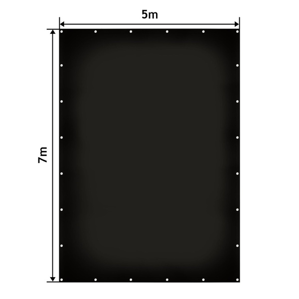 CZARNA PLANDEKA 5x7 M 650G/M2 PRZEMYSŁOWA OCHRONNA Z OCZKAMI OKRYCIOWA