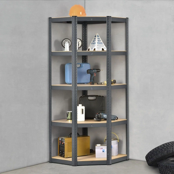 REGAŁ NAROŻNY MAGAZYNOWY METALOWY 180x70x70 CM 875KG PÓŁKI PIWNICA SZARY