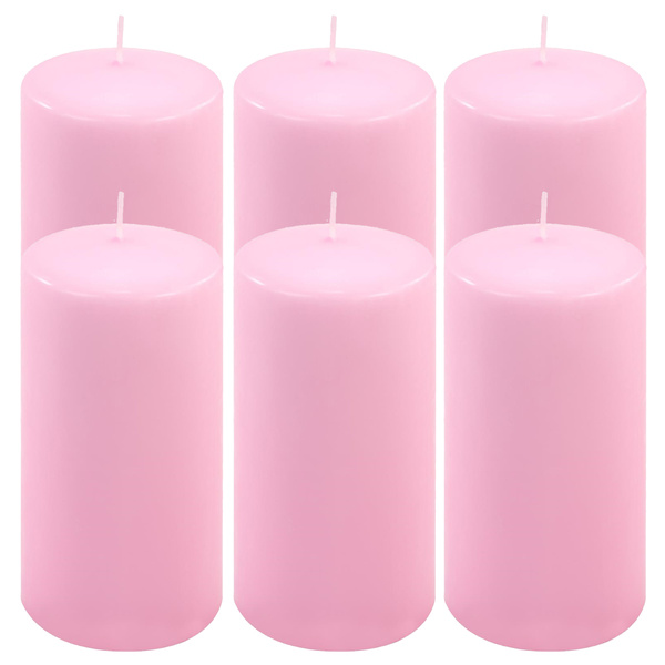 ŚWIECE STOŁOWE RÓŻOWE 6 SZT 15,5x7,5 CM ŚWIECZKI TRADYCYJNE KOLUMNOWE