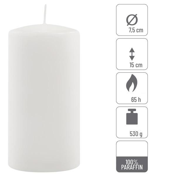 ŚWIECE STOŁOWE BIAŁE 6 SZT 15,5x7,5CM ŚWIECZKI WALCOWE TRADYCYJNE KOLUMNOWE