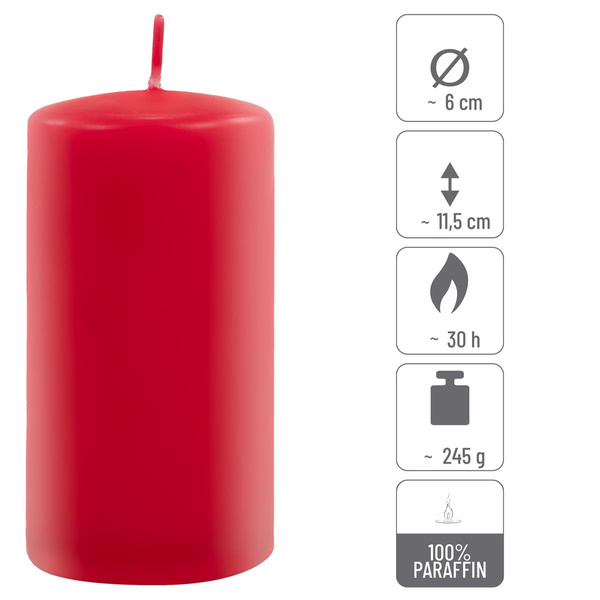 ŚWIECE STOŁOWE CZERWONE 6SZT 11,5x6CM ŚWIECZKI WALCOWE TRADYCYJNE KOLUMNOWE