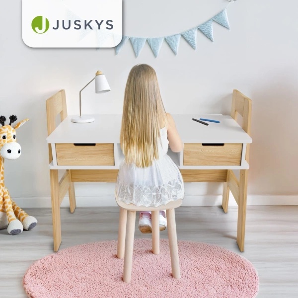 BIURKO DZIECIĘCE REGULOWANE Z SZUFLADAMI BIAŁE STOLIK DO NAUKI KREŚLARSKI