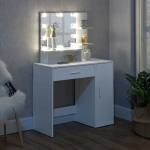 TOALETKA KOSMETYCZNA Z LUSTREM LED DO MAKIJAŻU WIZAŻU BIAŁA ZOEY 90x38x137