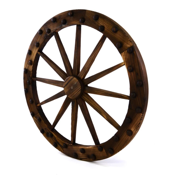 DREWNIANE KOŁO WAGONOWE 90 CM Z NITAMI DEKORACJA ŚCIENNA WESTERN
