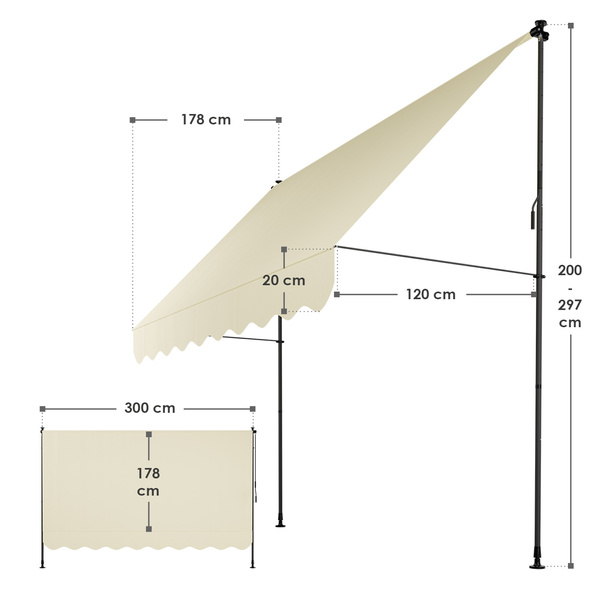 MARKIZA 300x120 CM ROZPOROWA BALKONOWA TELESKOPOWA TARASOWA ROLETA BEŻOWA