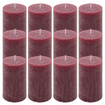 ŚWIECE STOŁOWE BORDOWE RUSTYKALNE 12 SZT 6,8x11,5 CM ŚWIECZKI KOLUMNOWE