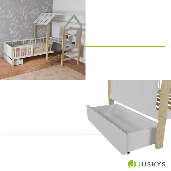 ŁÓŻKO DZIECIECE DOMEK YARI 90x200 CM Z BIURKIEM DLA DZIECKA BIAŁE NATURALNE