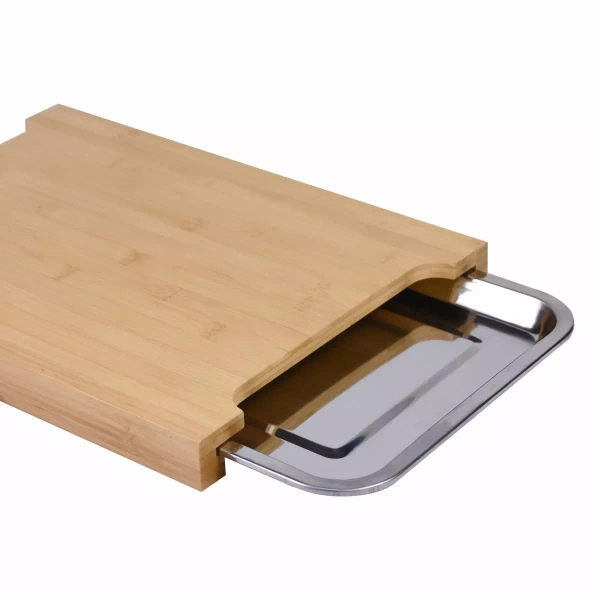 DESKA DO KROJENIA BAMBUS Z DWOMA NACZYNIAMI MISAMI ALUMINIOWYMI 40X29 CM
