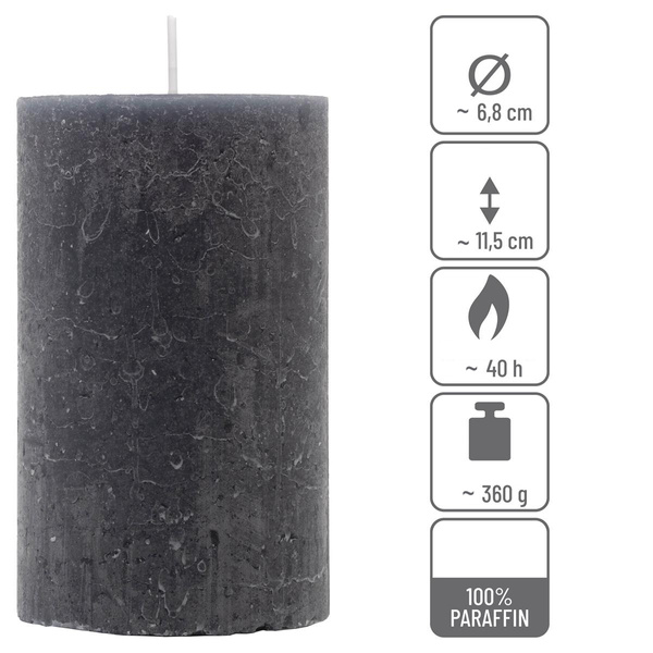 ŚWIECE STOŁOWE ANTRACYTOWE RUSTYKALNE 12 SZT 6,8x11,5 CM ŚWIECZKI KOLUMNOWE