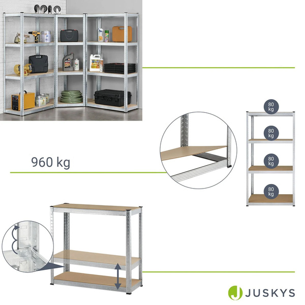 3x ZESTAW REGAŁ METALOWY MAGAZYNOWY 160x80x40 960KG PIWNICA WARSZTAT GARAŻ