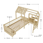 ŁÓŻKO DZIECIECE DOMEK YARI 90x200 CM SZUFLADA BIURKO DLA DZIECKA NATURALNE