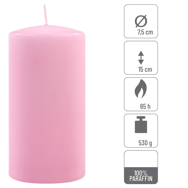 ŚWIECE STOŁOWE RÓŻOWE 4 SZT 15,5x7,5 CM ŚWIECZKI TRADYCYJNE KOLUMNOWE