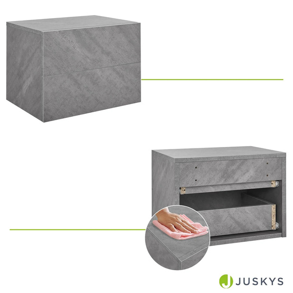 WISZĄCA SZAFKA NOCNA 2 SZUFLADY 40x29x30 CM SZARY DEKOR BETONU INDUSTRIALNA
