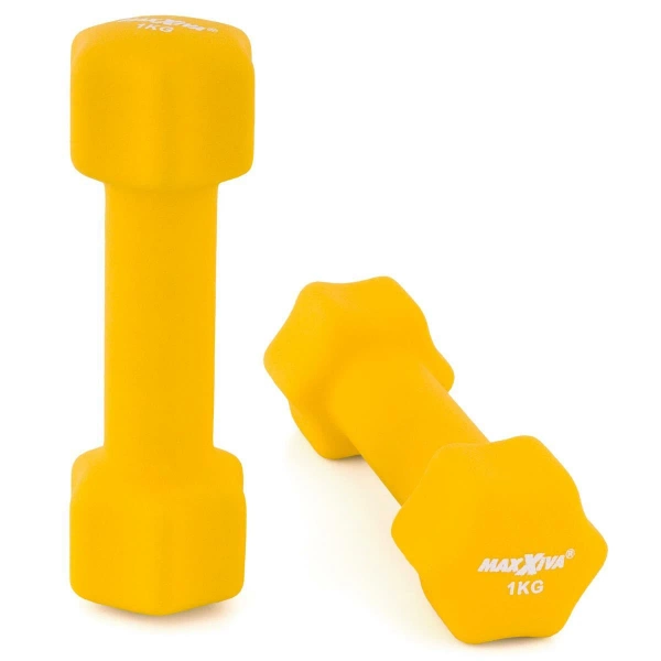 ZESTAW HANTLE NEOPRENOWE 2x 1,0 KG MAXXIVA ŻÓŁTE CIĘŻARKI FITNESS HANTELKI