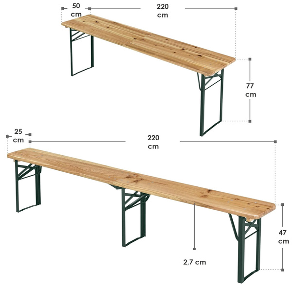 ZESTAW PIWNY STÓŁ 220CM + 2 ŁAWKI SKŁADANE OGRÓD FESTYN BIESIADA CATERING