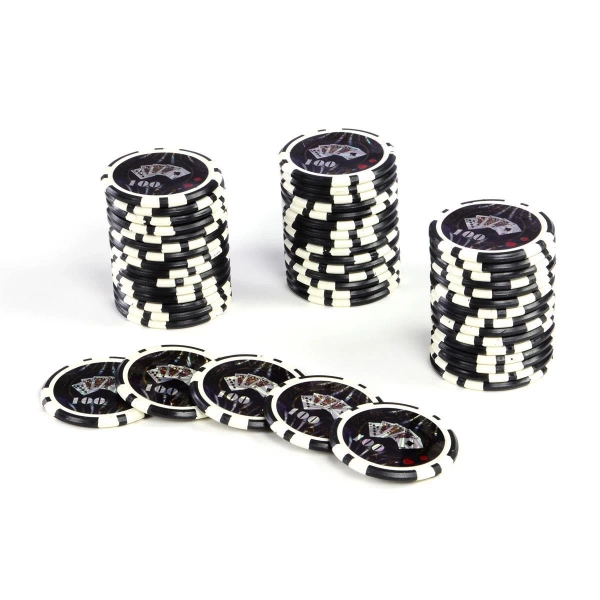 50x ŻETONY LASEROWE 12G WARTOŚĆ 100 DO POKERA RDZEŃ METAL CHIPS OCEAN BLACK