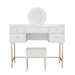 TOALETKA KOSMETYCZNA Z LUSTREM LED DO MAKIJAŻU WIZAŻU BIAŁA + ZŁOTO + PUFA