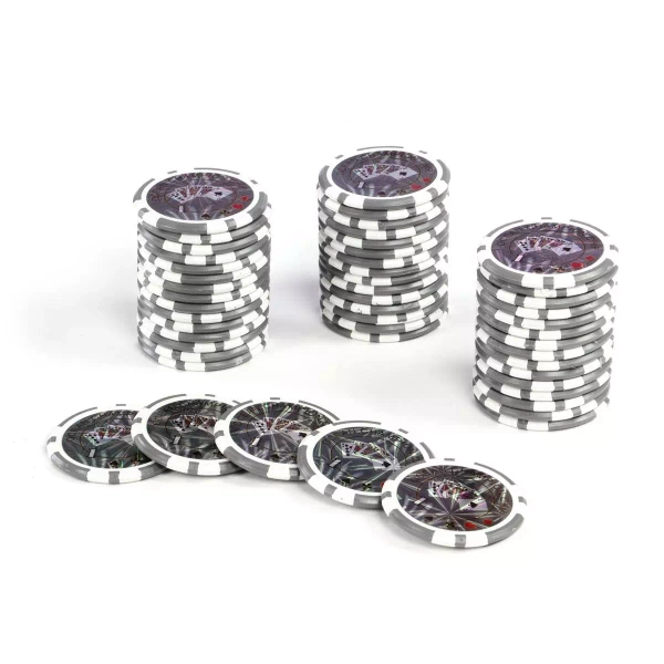 50x ŻETONY LASEROWE 12G WARTOŚĆ 1 DO POKERA RDZEŃ METAL CHIPS OCEAN GREY