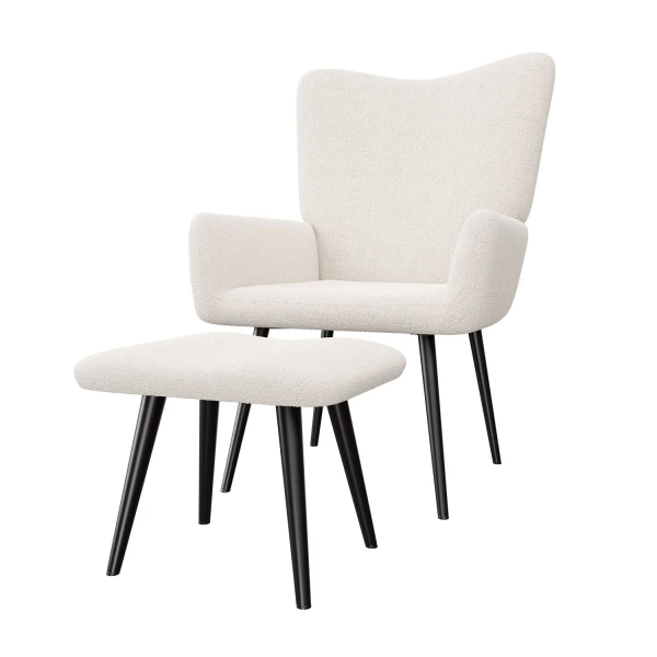 FOTEL USZAK Z PODNÓŻKIEM RELAKSACYJNY WYPOCZYNKOWY SKANDYNAWSKI STYL BEŻOWY