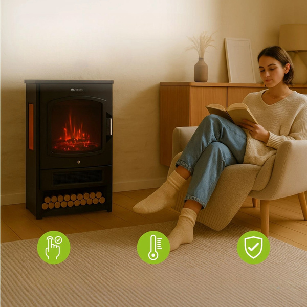 KOMINEK ELEKTRYCZNY 1800W CZARNY ELEKTROKOMINEK Z EFEKTEM PŁOMIENIA + PILOT