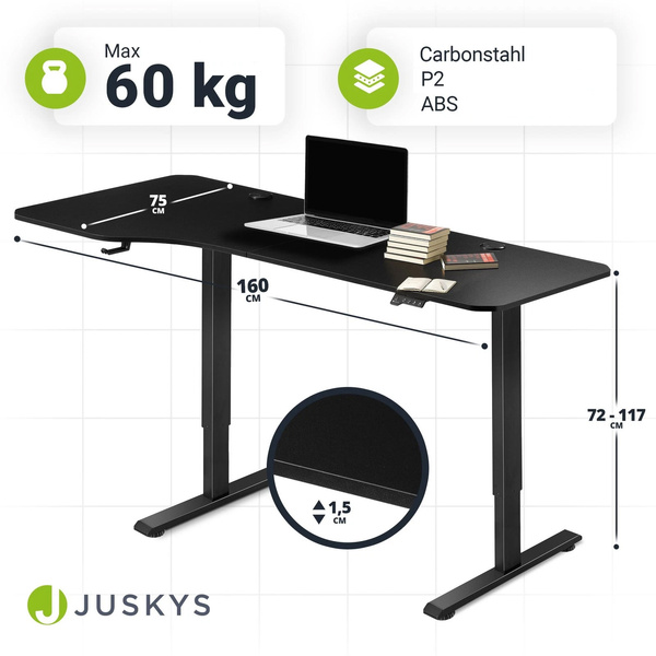 BIURKO ELEKTRYCZNE 160x75 REGULOWANE CZARNE Z REGULACJĄ WYSOKOŚCI PAMIĘCIĄ