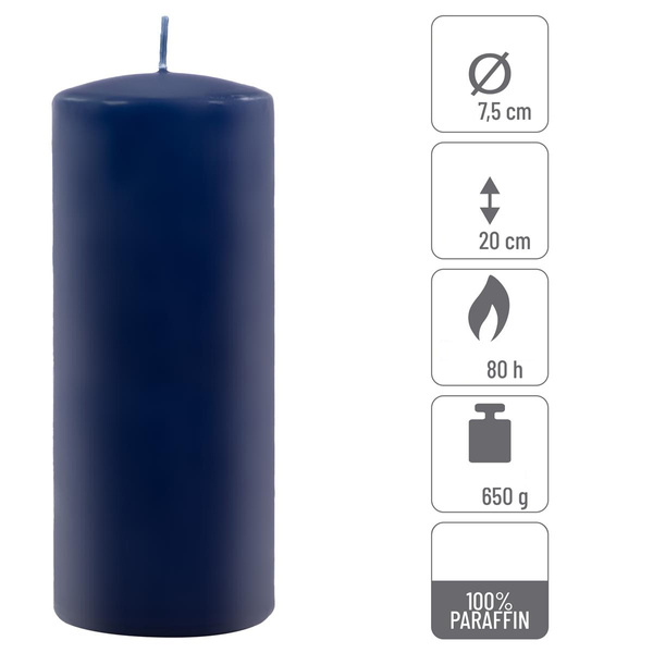 ŚWIECE STOŁOWE GRANATOWE 6 SZT 20x7,5 CM ŚWIECZKI TRADYCYJNE KOLUMNOWE