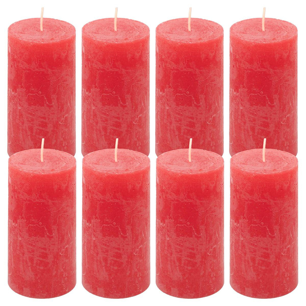 ŚWIECE STOŁOWE CZERWONE RUSTYKALNE 8 SZT 5x10 CM ŚWIECZKI WALCOWE KOLUMNOWE