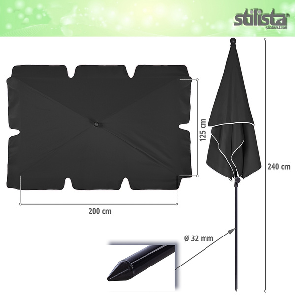 PARASOL OGRODOWY 200x125 PROSTOKĄTNY NA BALKON TARAS ANTRACYTOWY