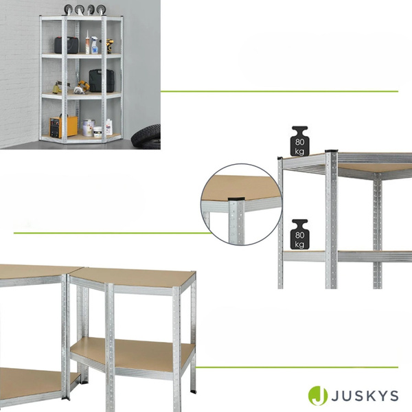 REGAŁ NAROŻNY METALOWY MAGAZYNOWY 160x75x40CM 320KG PIWNICA GARAŻ SREBRNY