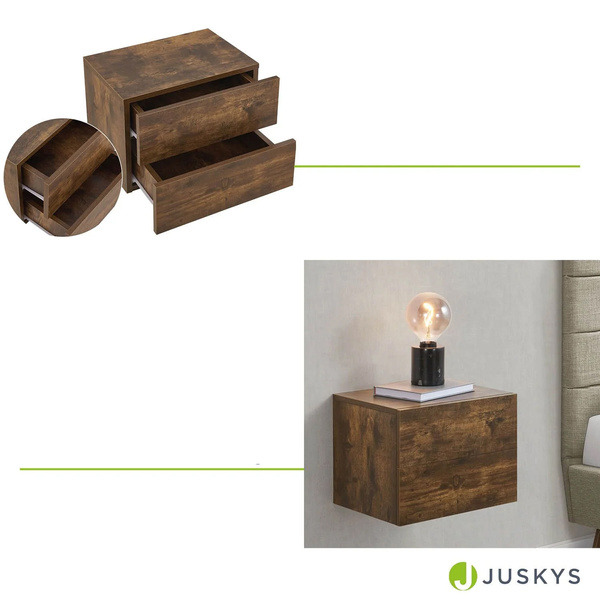 WISZĄCA SZAFKA NOCNA 2 SZUFLADY 40x29x30 CM DREWNOPODOBNA RUSTYKALNA