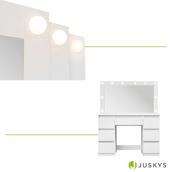 TOALETKA KOSMETYCZNA LILIA Z LED, LUSTREM I 7 SZUFLADAMI BIAŁA