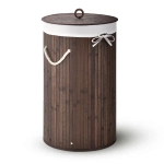 OKRĄGŁY KOSZ NA PRANIE BAMBUS 55L Z POKRYWĄ I WORKIEM NATURALNY EKO BRĄZOWY