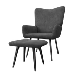 FOTEL USZAK Z PODNÓŻKIEM WYPOCZYNKOWY SKANDYNAWSKI STYL SZARY SZTRUKS