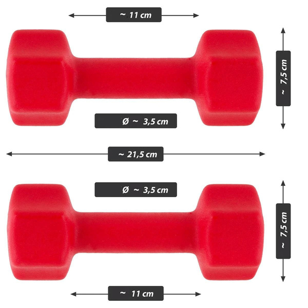 ZESTAW HANTLE NEOPRENOWE 2x 3,0 KG MAXXIVA CZERWONE CIĘŻARKI FITNESS