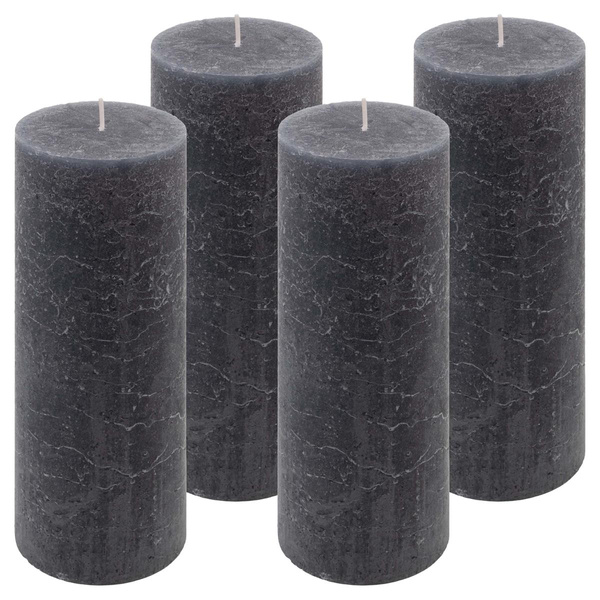 ŚWIECE STOŁOWE ANTRACYTOWE RUSTYKALNE 4 SZT 7,5x20 CM ŚWIECZKI KOLUMNOWE