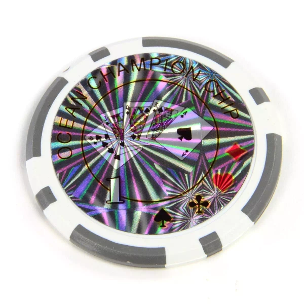 50x ŻETONY LASEROWE 12G WARTOŚĆ 1 DO POKERA RDZEŃ METAL CHIPS OCEAN GREY