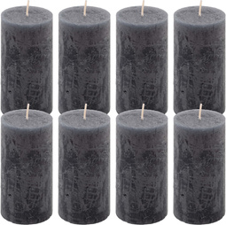ŚWIECE STOŁOWE ANTRACYTOWE RUSTYKALNE 8 SZT 5x10 CM ŚWIECZKI KOLUMNOWE
