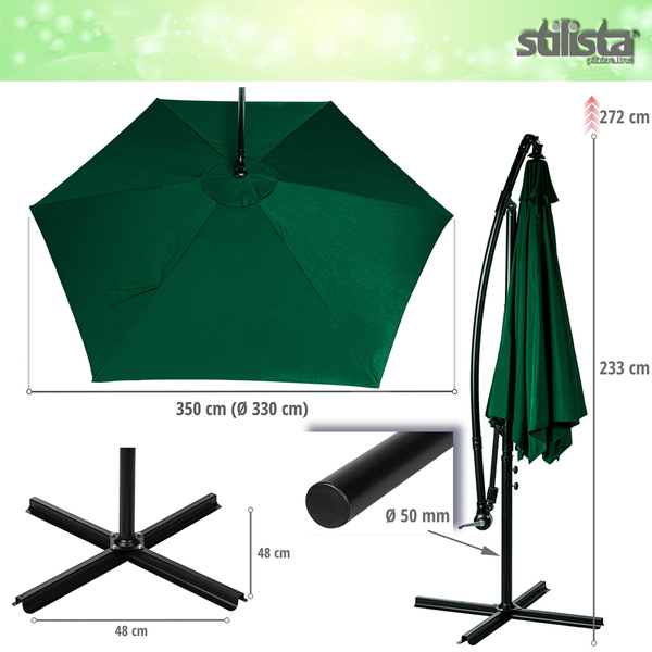 ZIELONY PARASOL OGRODOWY Z KORBKĄ 3,5 METRA 