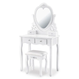 TOALETKA KOSMETYCZNA Z LUSTREM DO MAKIJAŻU WIZAŻU + TABORET BIAŁA