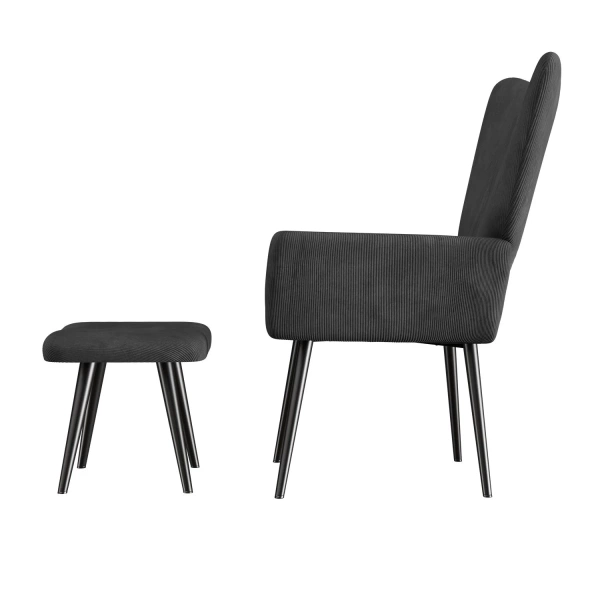 FOTEL USZAK Z PODNÓŻKIEM WYPOCZYNKOWY SKANDYNAWSKI STYL SZARY SZTRUKS