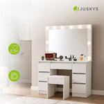 TOALETKA KOSMETYCZNA LILIA Z LED, LUSTREM I 7 SZUFLADAMI BIAŁA + PUFA MELLY