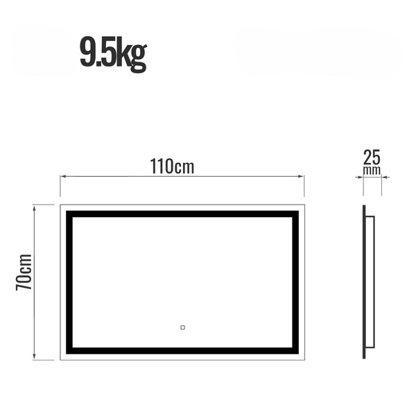  LUSTRO 110x70 CM ŁAZIENKOWE WISZĄCE ŚCIENNE Z OŚWIELTENIEM LED + ANTI-FOG