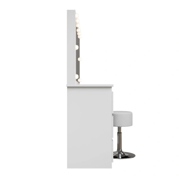 TOALETKA KOSMETYCZNA LILIA Z LED LUSTREM 7 SZUFLADAMI BIAŁA + HOKER TONIA 