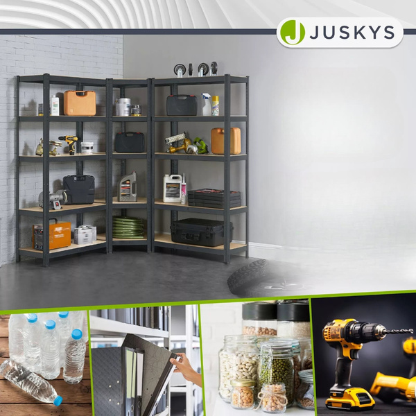 ZESTAW REGAŁÓW METALOWYCH 3 SZTUKI BASIC + NAROŻNY CORNER 180x90x40 cm MDF