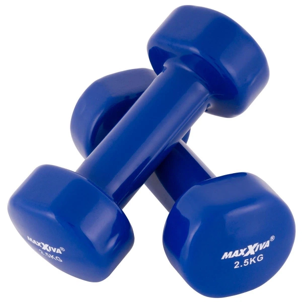 ZESTAW HANTLE WINYLOWE 2x 2,5 KG MAXXIVA NIEBIESKIE CIĘŻARKI FITNESS