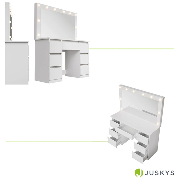 TOALETKA KOSMETYCZNA LILIA Z LED, LUSTREM I 7 SZUFLADAMI BIAŁA + PUFA MELLY