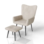 FOTEL USZAK Z PODNÓŻKIEM WYPOCZYNKOWY SKANDYNAWSKI STYL BEŻOWY SZTRUKS