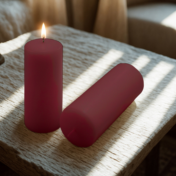 ŚWIECE STOŁOWE BORDOWE 4 SZT 25x10 CM ŚWIECZKI WALCOWE TRADYCYJNE KOLUMNOWE