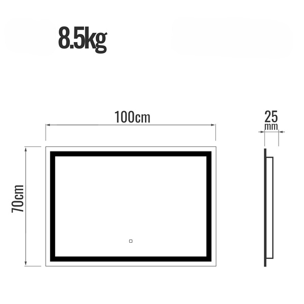  LUSTRO 100x70 CM ŁAZIENKOWE WISZĄCE ŚCIENNE Z OŚWIELTENIEM LED + ANTI-FOG